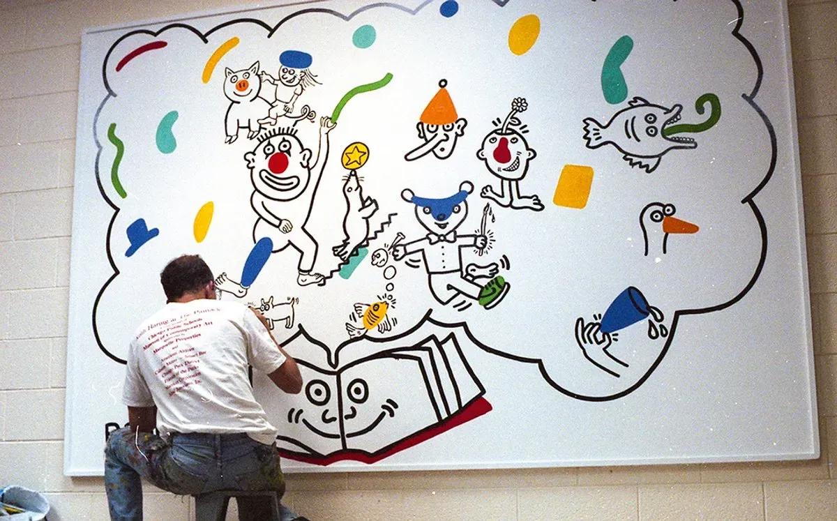 rarely_seen_keith_haring_mural_created_for_iowa_school_unveiled_to_public